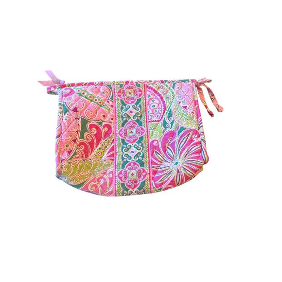Vera Bradley Pink & Green Quilted Cosmetic Bag With Zipper Closure - Picture 1 of 6